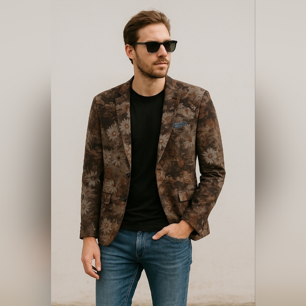Lanzino Floral Patterned Brown Blazer
